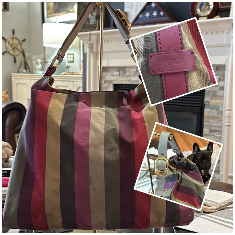 Authentic RARE Fendi Rainbow Pequin Large Hobo in BEAUTIFUL Vintage Condition!